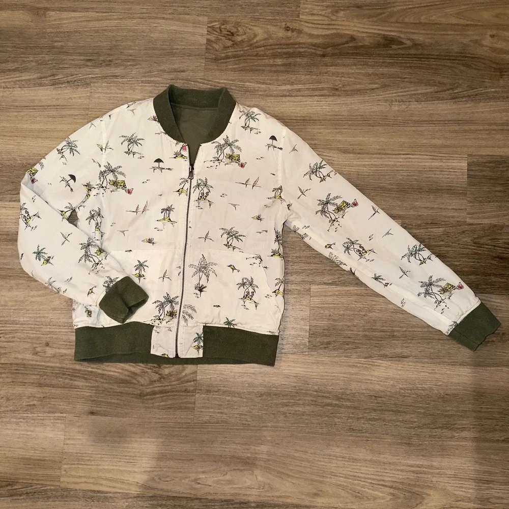 Faherty Reversible Bomber Jacket Olive Palm Print Women's s Medium‎